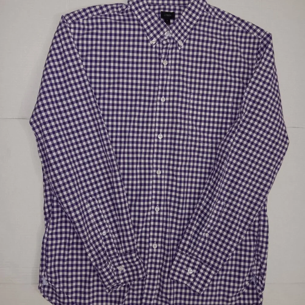 J.CREW COTTON BLEND GINGHAM PLAID PRINT LONG SLEEVE BUTTON DOWN SHIRT